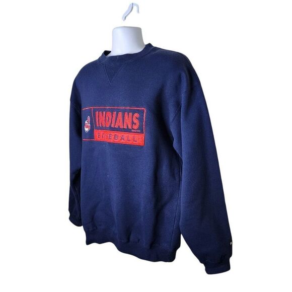 Puma Vintage 90s MLB Cleveland Indians Baseball Sweatshirt Mens M Blue Crewneck - Picture 4 of 8